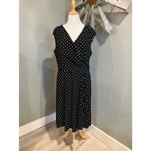 Lauren Ralph Lauren Black & White Polka Dot Faux Wrap Dress 16W